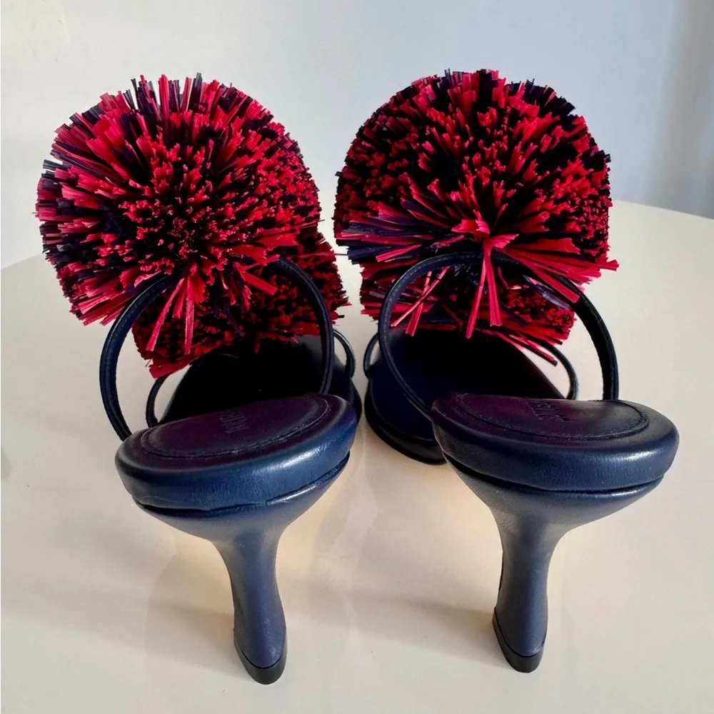 Bottega Veneta *NEW* Leather Navy Blue & Red Pom Pom Shoes- Size 6 - Picture 7 of 12